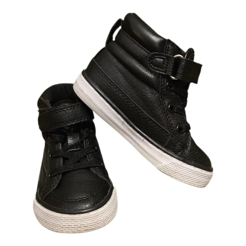 Childrens Place Hightop Shoes Boots Black Leather Boys Sz 6 Kids Toddler